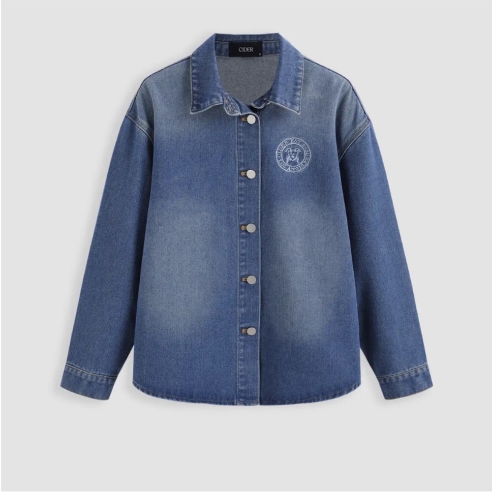 Cider Embroidered Logo Blue Washed Denim Button Down Shirt Size XL